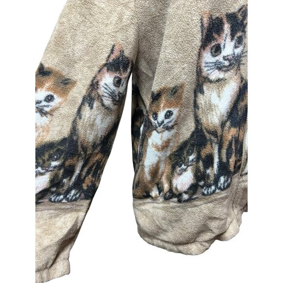 Vintage Blair Cats Kittens Jacket Coat Fleece Zip Women’s Sz M Brown Tan - Picture 5 of 10